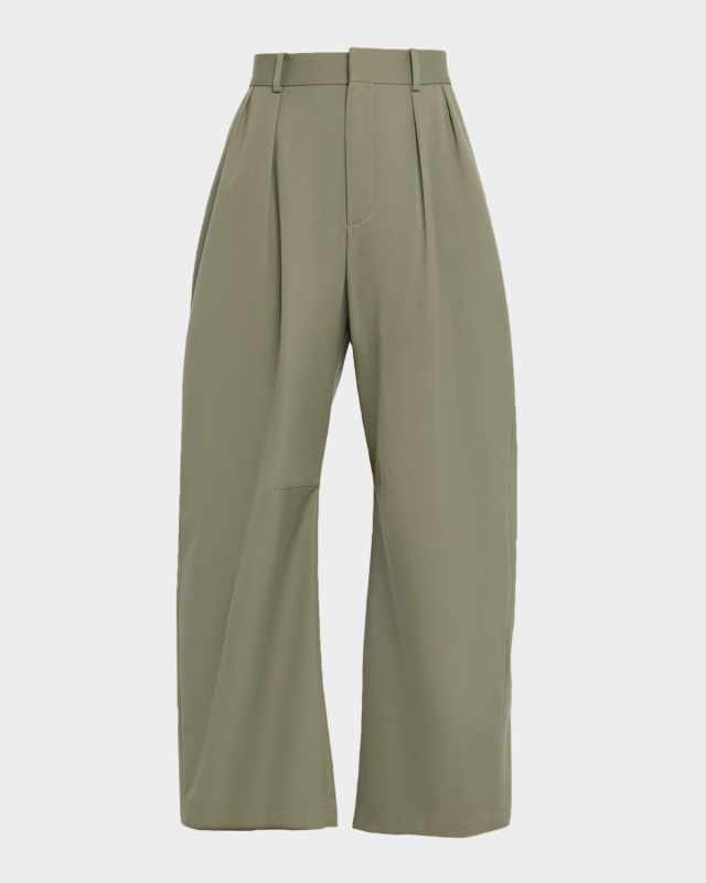 High-Rise Pleated Barrel-Leg Ankle Trousers